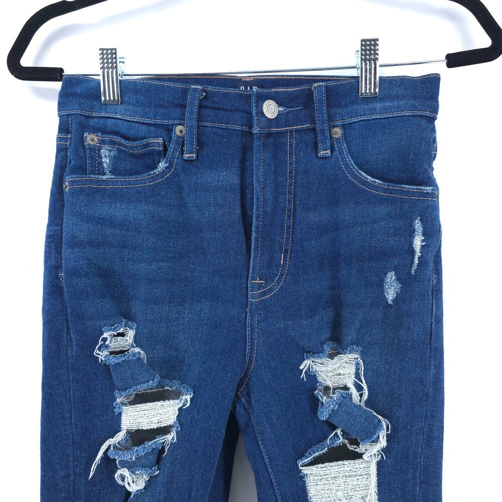 Gap 1969 Destroyed Dark Rinse High Rise True Skinny Ankle Jean Super Stretch 26 - Picture 3 of 11